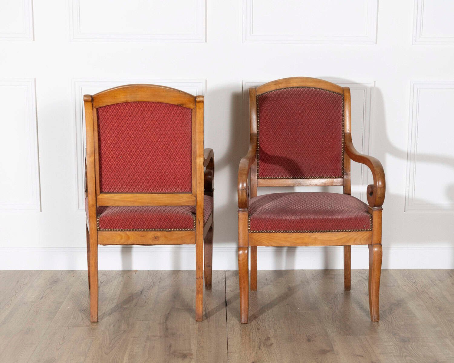 Pair of Louis Philippe Cherry Wood Armchairs with Upholstered Seats - JAA
