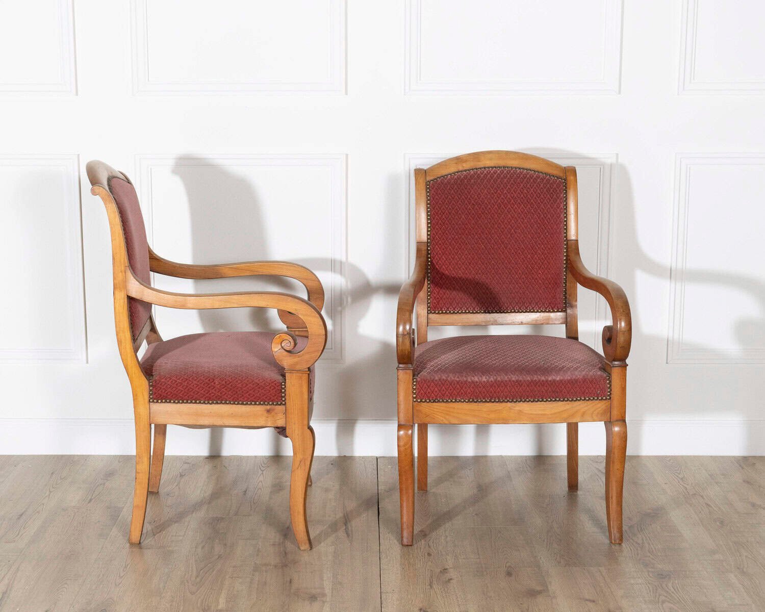 Pair of Louis Philippe Cherry Wood Armchairs with Upholstered Seats - JAA