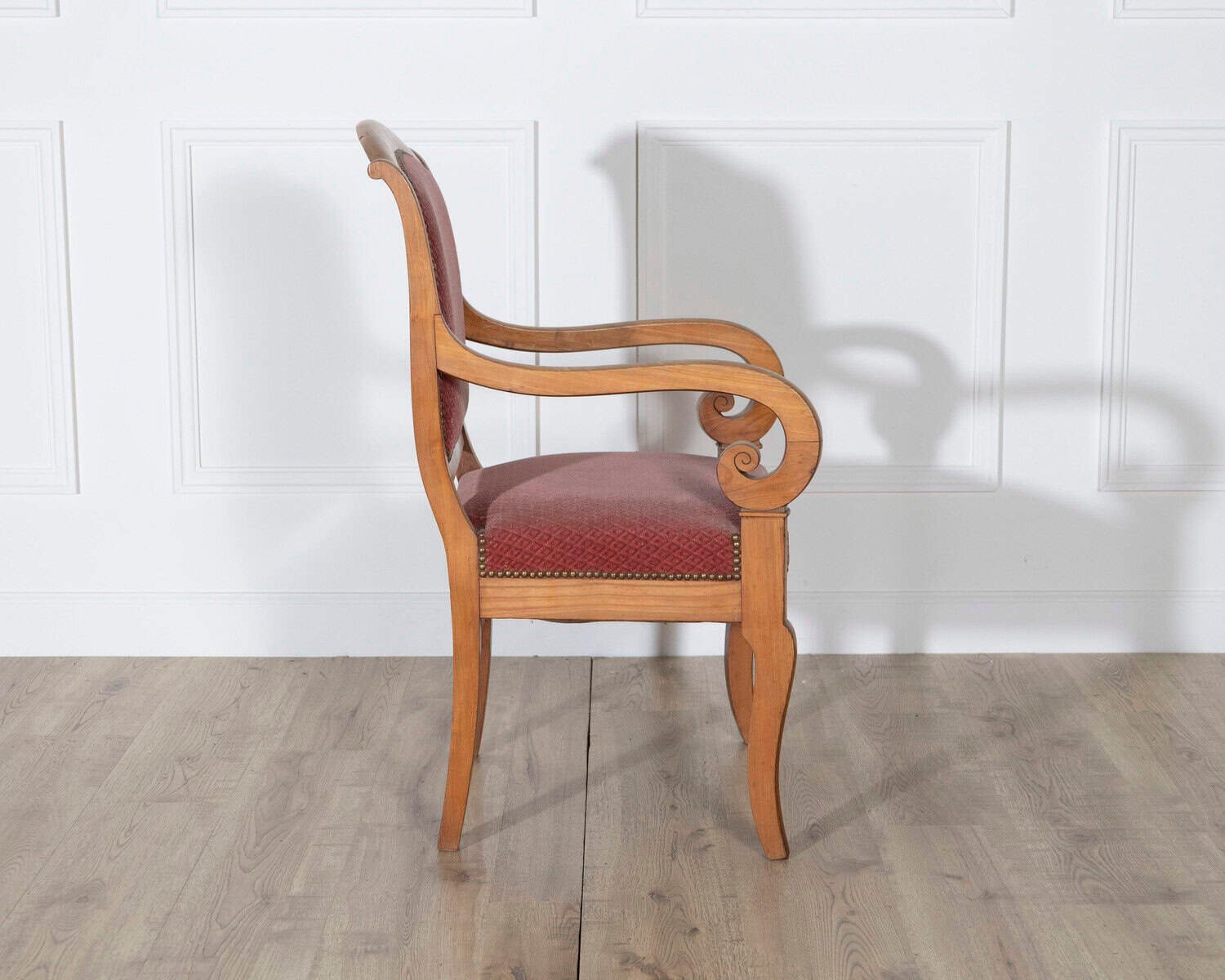 Pair of Louis Philippe Cherry Wood Armchairs with Upholstered Seats - JAA