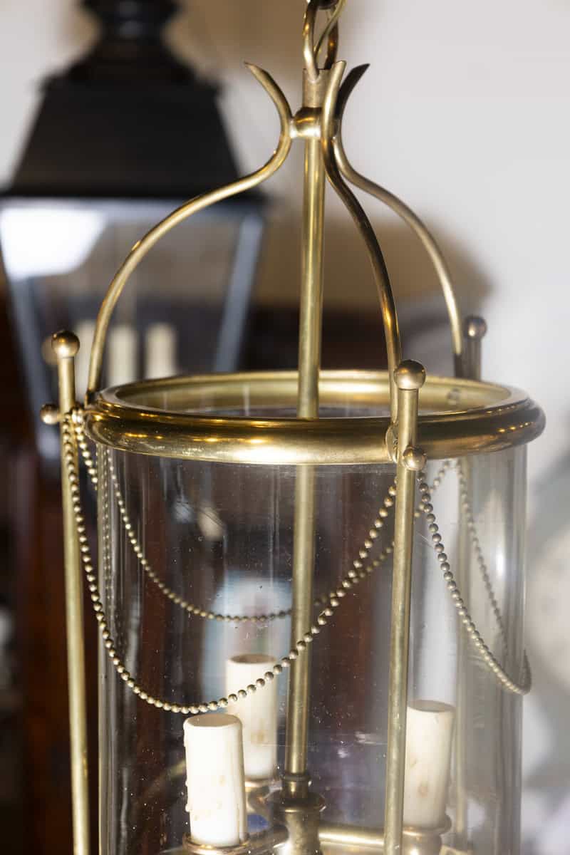Elegant French Brass and Glass Lantern Chandelier, circa 1940 - JAA