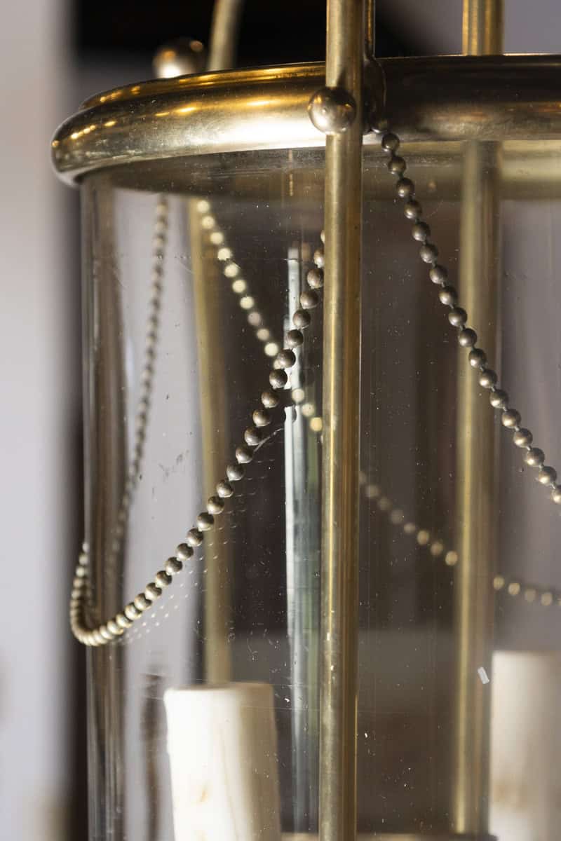 Elegant French Brass and Glass Lantern Chandelier, circa 1940 - JAA