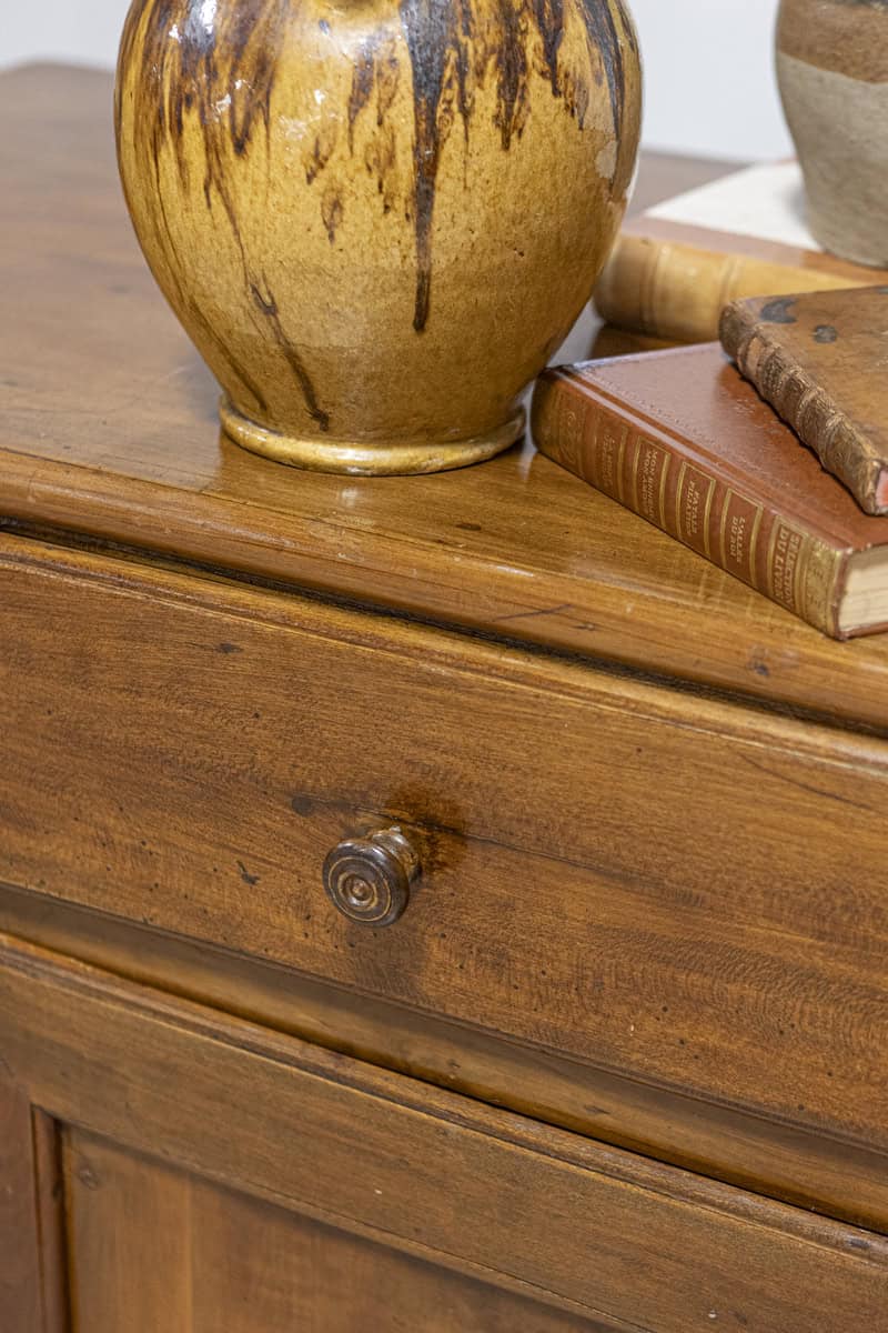 Italian 19th Century Walnut Credenza with Drawers over Doors and Canted Sides - JAA