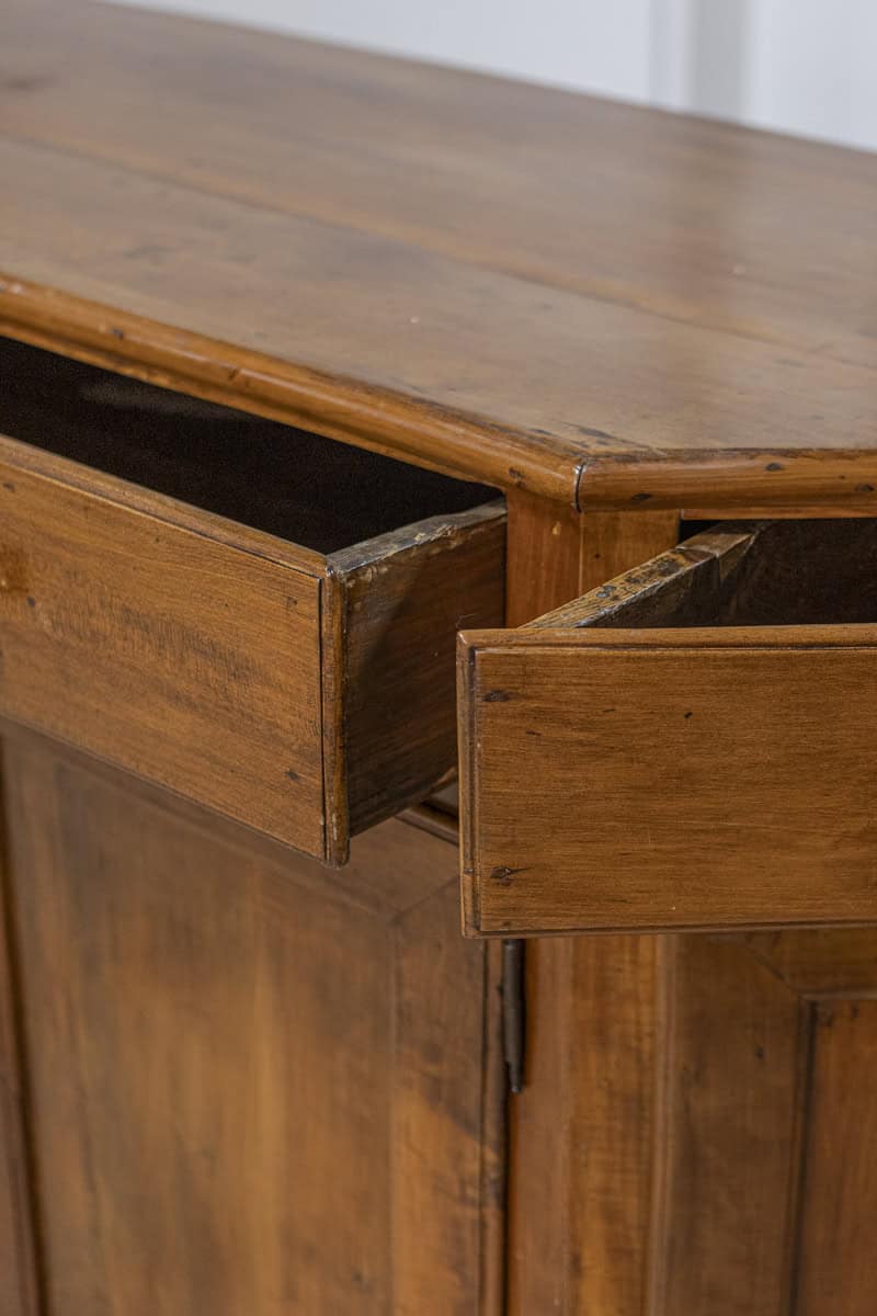 Italian 19th Century Walnut Credenza with Drawers over Doors and Canted Sides - JAA