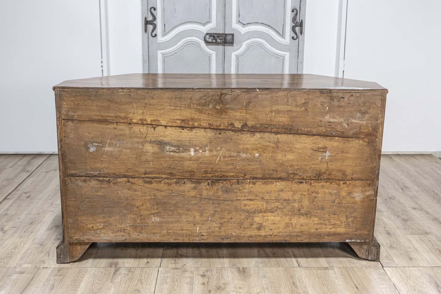 Italian 19th Century Walnut Credenza with Drawers over Doors and Canted Sides - JAA
