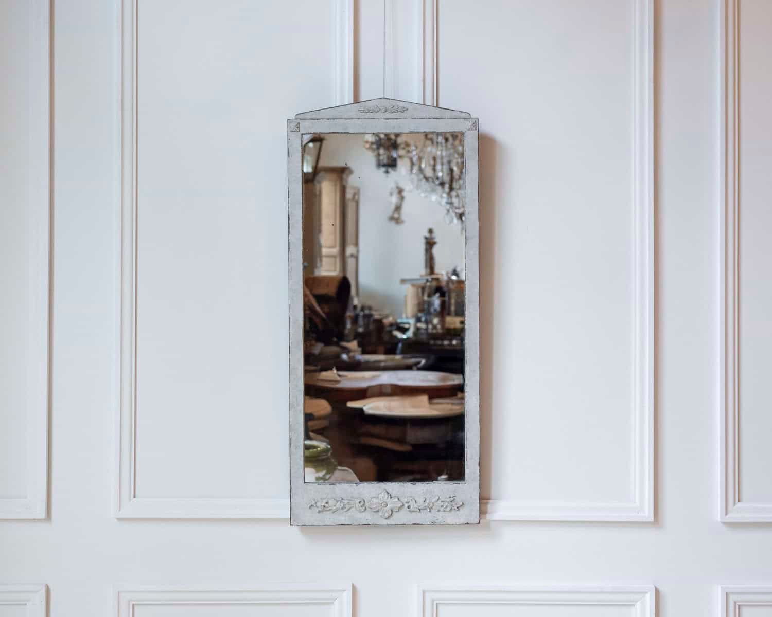 Swedish Gustavian Style Mirror in Light Sand Patina, circa 1920 - JAA