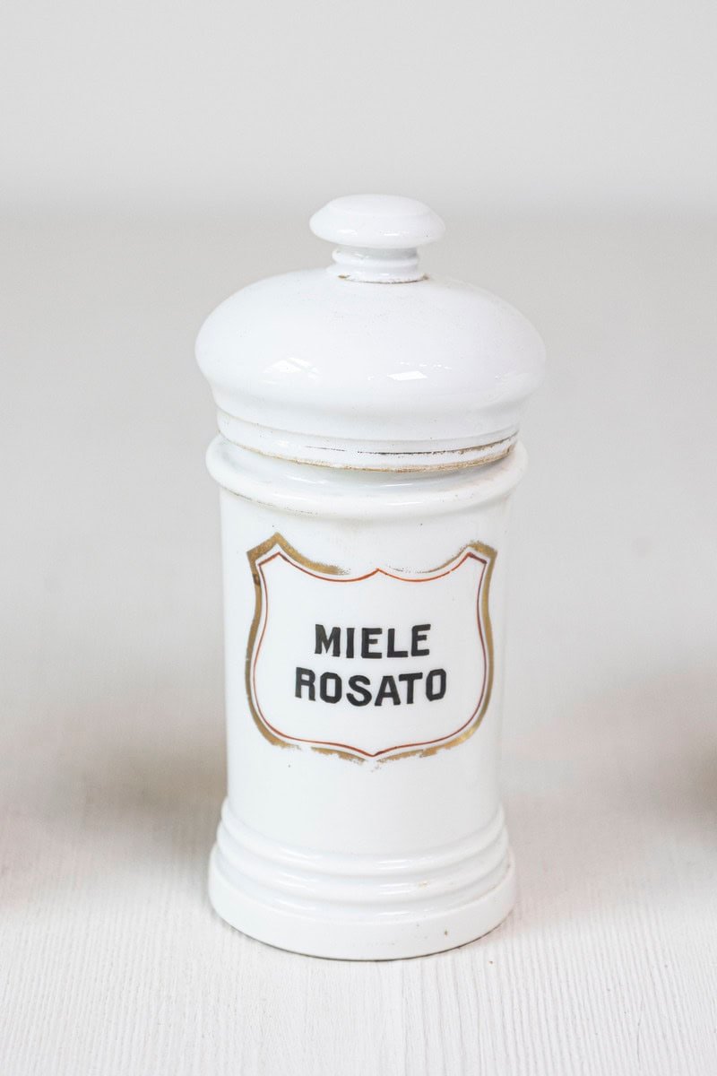 8 Vintage Italian Porcelain Pharmacy Jars with Labels, Sold Each - JAA