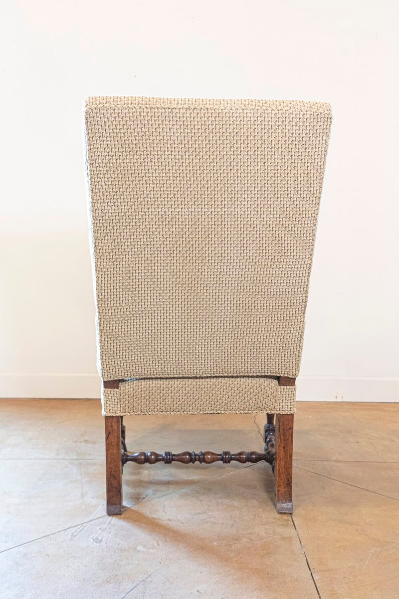 Louis XIII Style Walnut French Fauteuil with Scrolling Arms and Turned Base - JAA