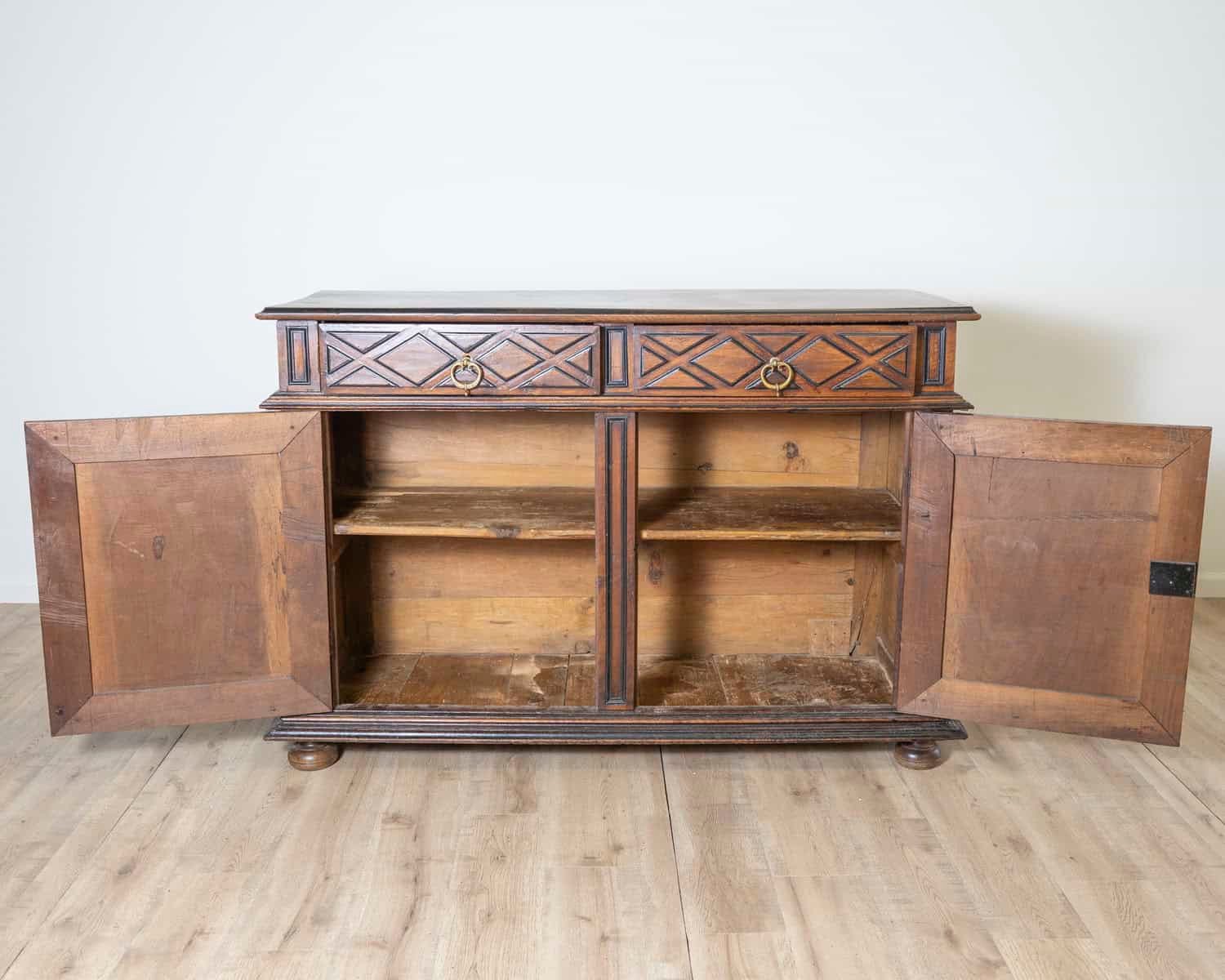 Louis XIV Walnut Sideboard with Geometric Panels, Lombardy-Piedmont, 17th Century - JAA