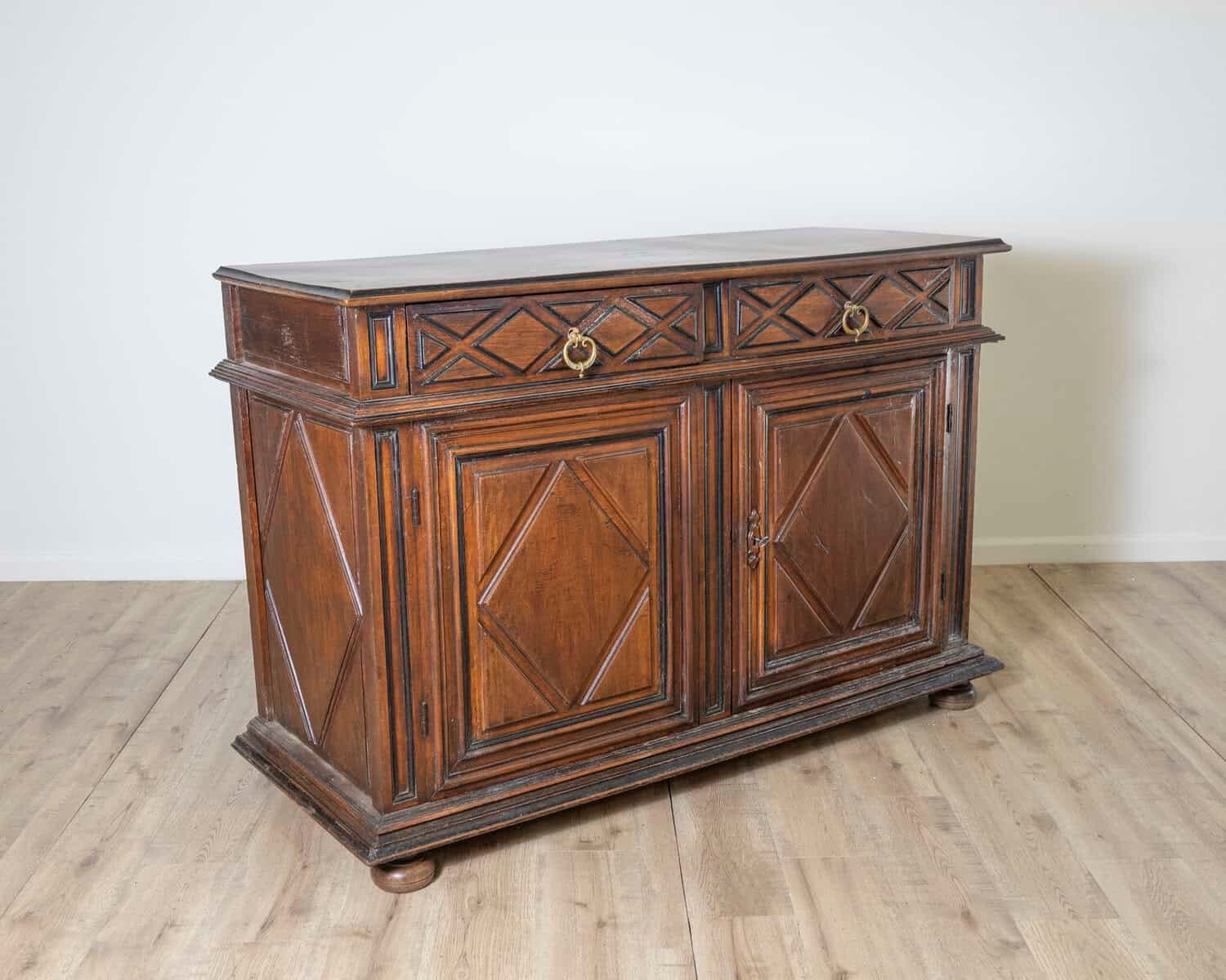 Louis XIV Walnut Sideboard with Geometric Panels, Lombardy-Piedmont, 17th Century - JAA