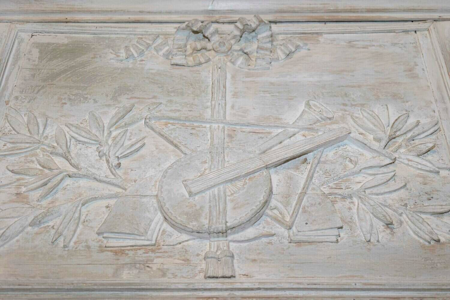 French Louis XVI 1790s Trumeau Mirror with Carved Liberal Arts Allegory - JAA