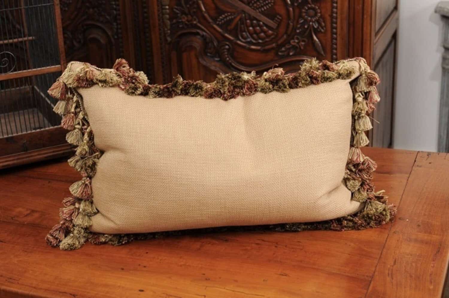 Pillow Made from a 19th Century French Tapestry with Floral Decor and Tassels - JAA