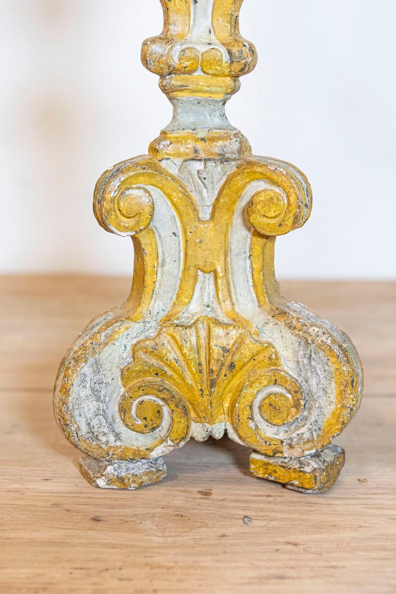French Baroque Style 1870s Carved, Painted and Parcel-Gilt Candlestick Lamp - JAA