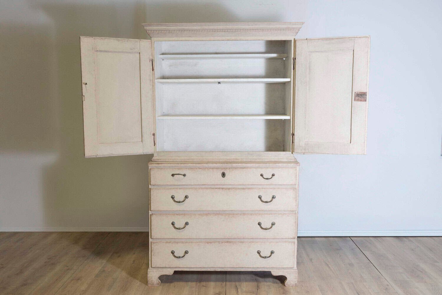1834 Swedish Two-part Painted Cabinet with Doors and Graduated Drawers - JAA
