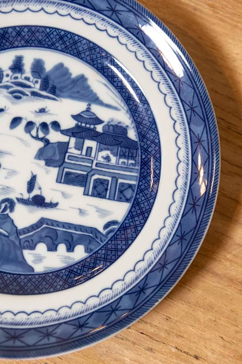 Mottahedeh Blue Canton Porcelain Plate with Blue and White Chinese Landscape - JAA