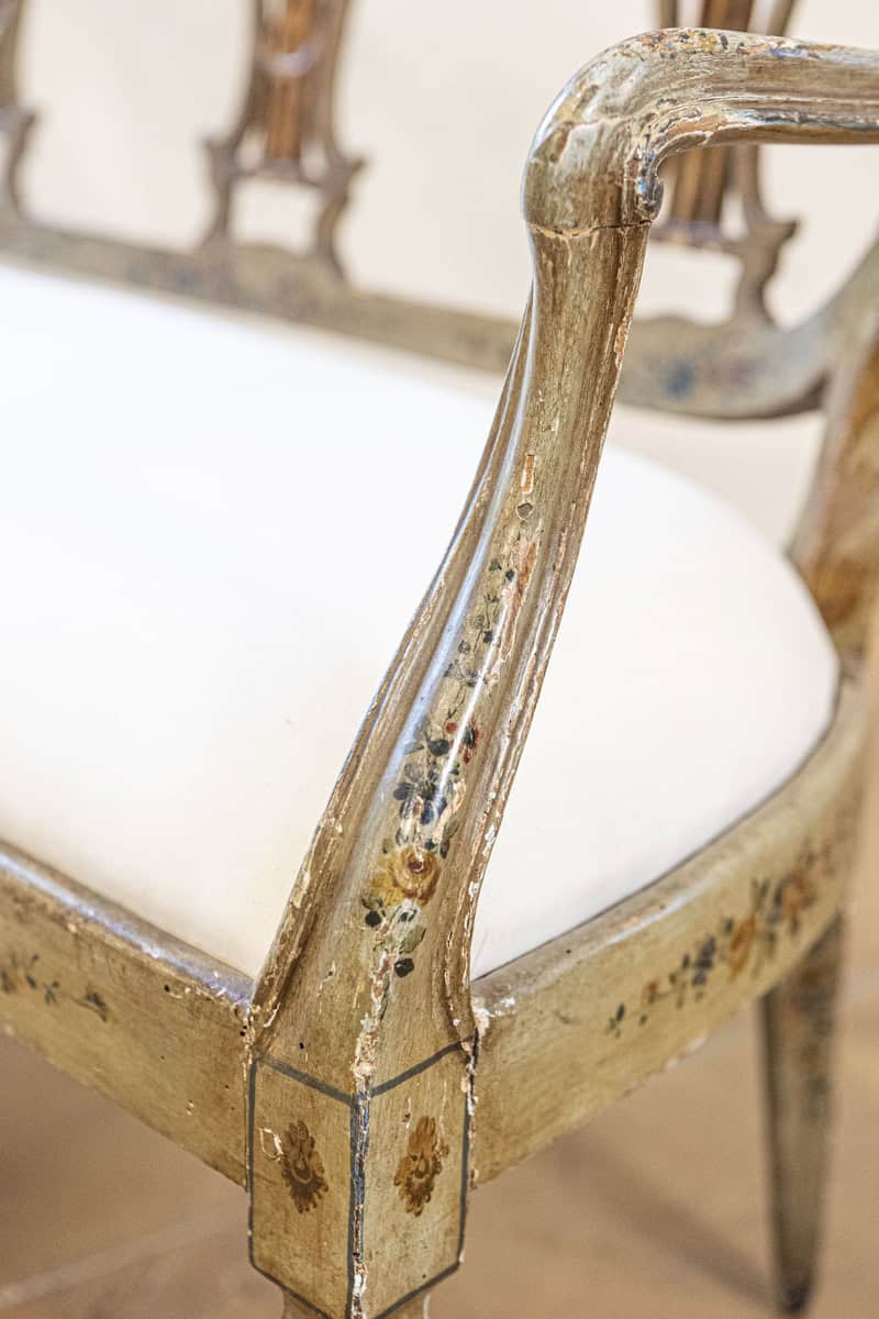40% OFF at Checkout. Venetian Late 18th Century Painted and Gilt Sofa with Floral and Lyre Motifs - JAA
