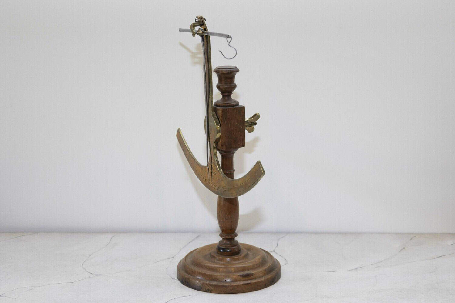 French 19th Century Brass Fabric Scale on Wooden Base Signed Robert A Vienne - JAA