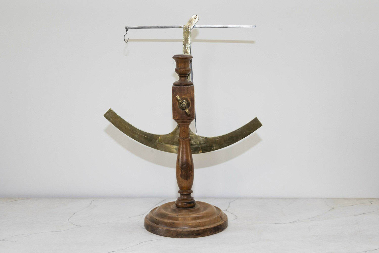 French 19th Century Brass Fabric Scale on Wooden Base Signed Robert A Vienne - JAA