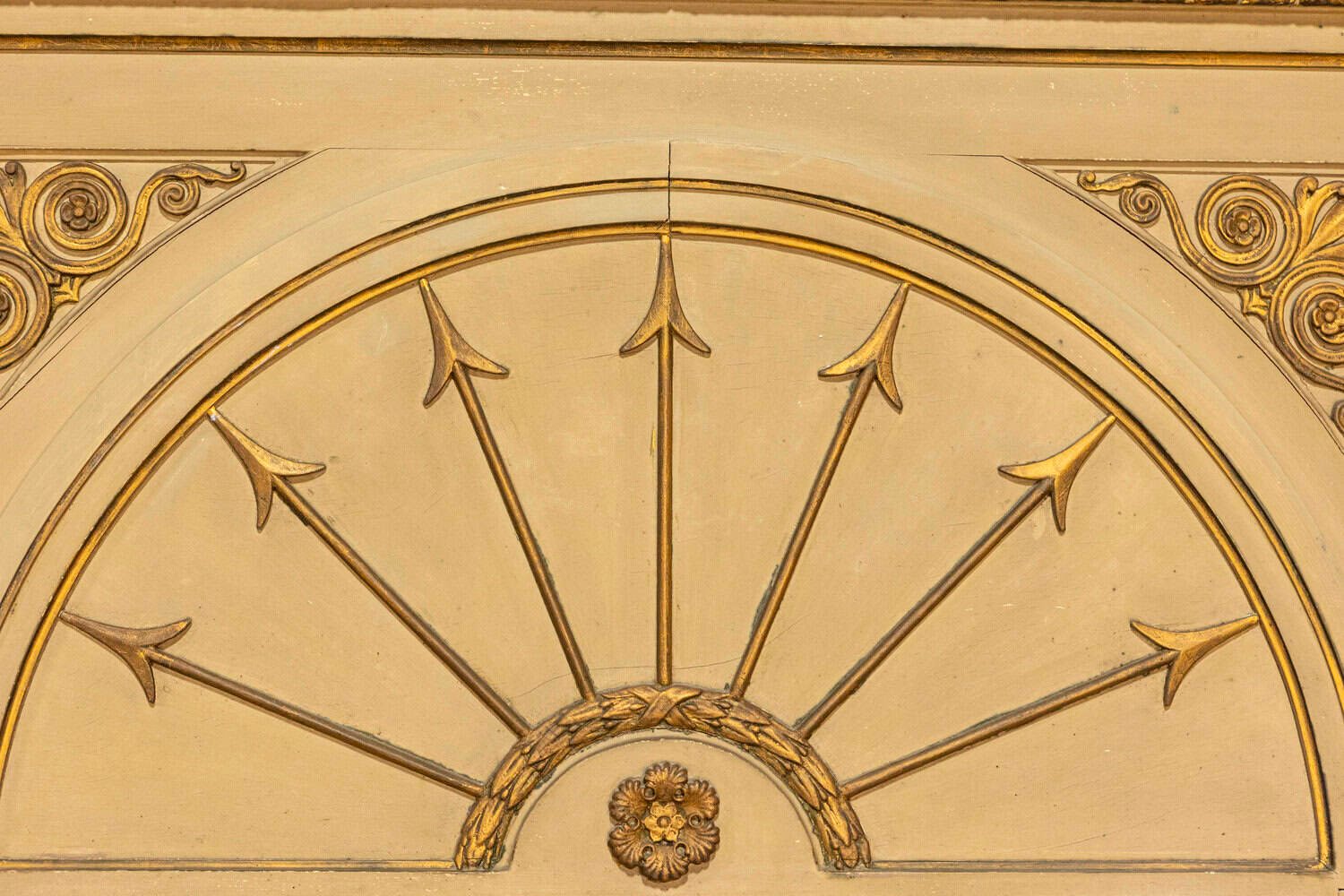 French Empire Style Beige Painted Trumeau Mirror with Carved Gilt Décor - JAA