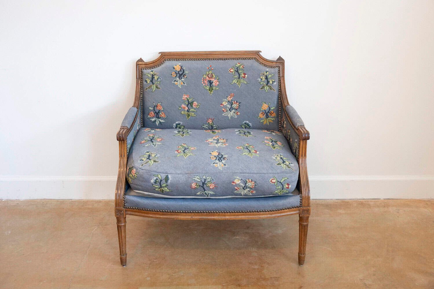 Pair of French Louis XVI Period 1790s Bergère Marquise Chairs with Upholstery - JAA