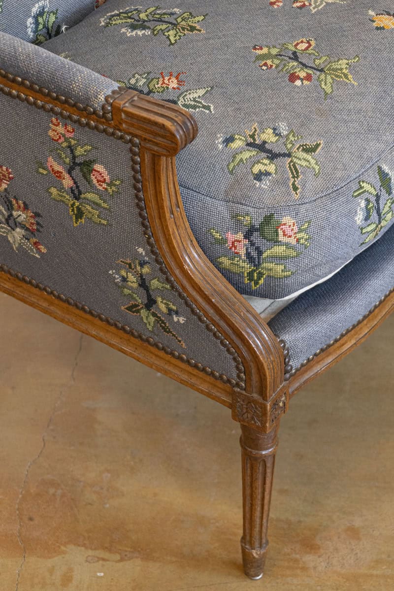Pair of French Louis XVI Period 1790s Bergère Marquise Chairs with Upholstery - JAA