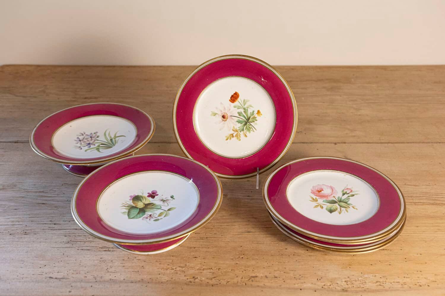 Louis-Philippe Paris Porcelain Fuschia Service Plates and Compotes, Sold Each - JAA