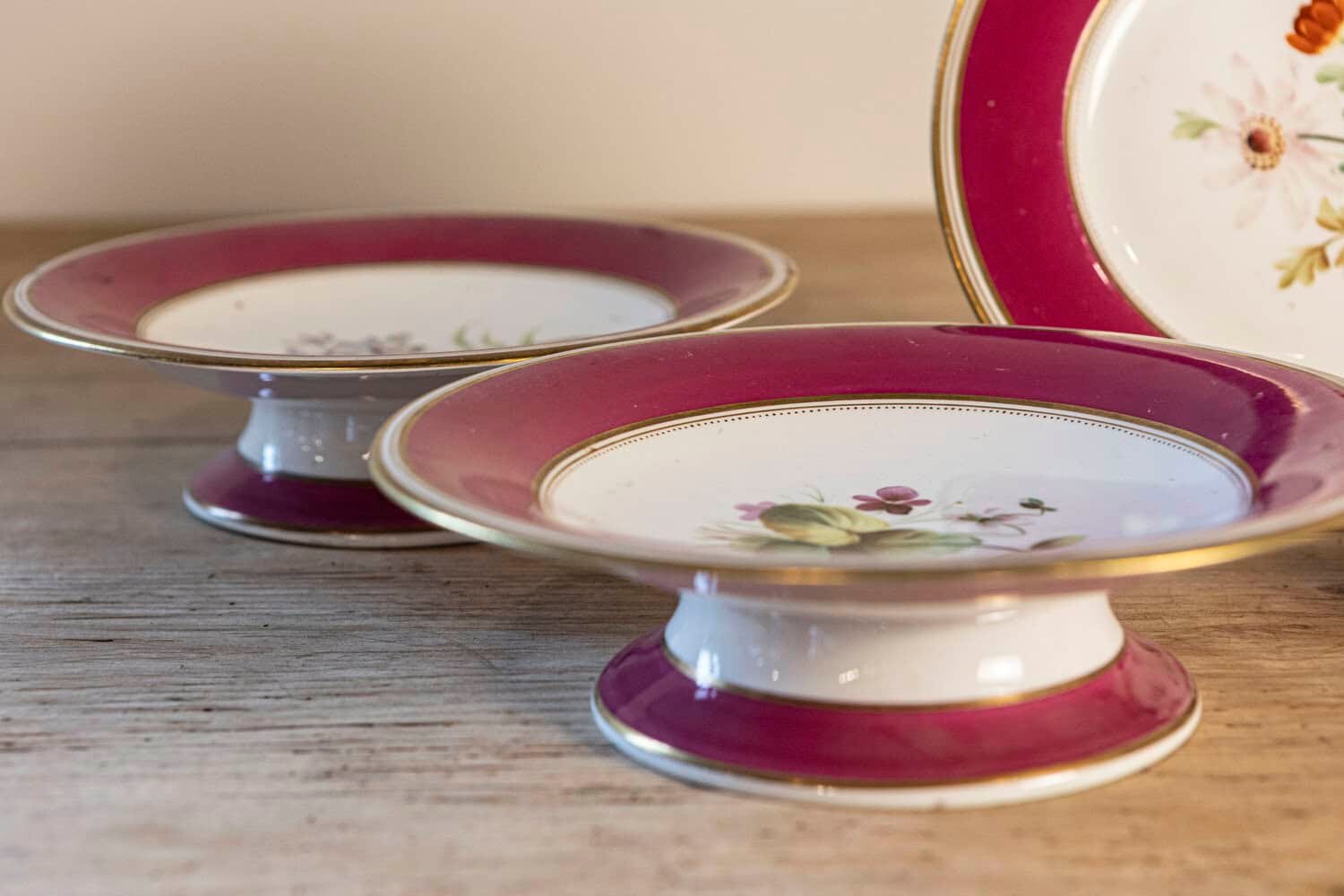 Louis-Philippe Paris Porcelain Fuschia Service Plates and Compotes, Sold Each - JAA