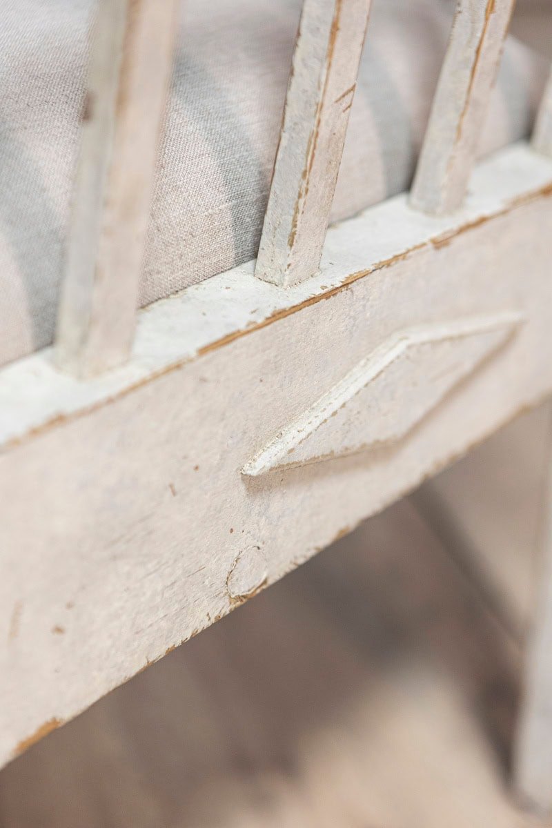 20th Century Swedish Gustavian Style Gray Painted Sofa Bench - JAA