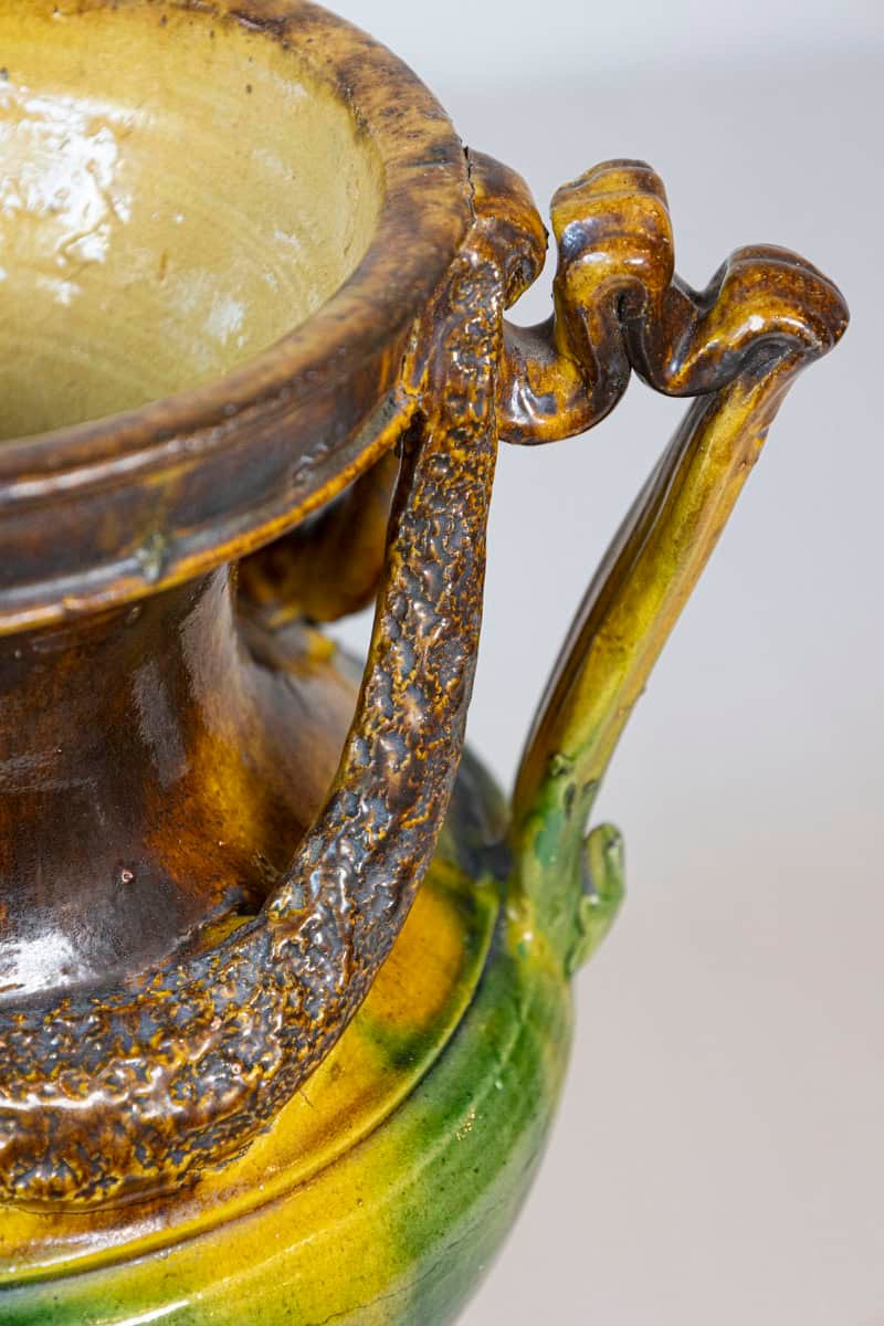 French Classical 19th Century Anduze Multi-Colored Glazed Vase with Swag Motifs - JAA