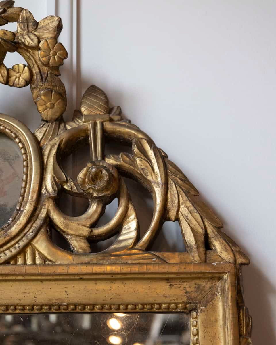 18th Century French Louis XVI Giltwood Mirror with Cherub Medallion - JAA