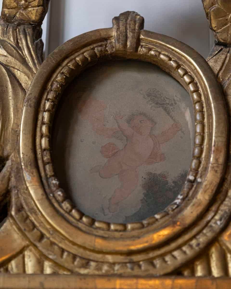 18th Century French Louis XVI Giltwood Mirror with Cherub Medallion - JAA