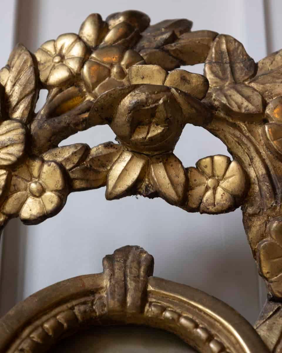 18th Century French Louis XVI Giltwood Mirror with Cherub Medallion - JAA