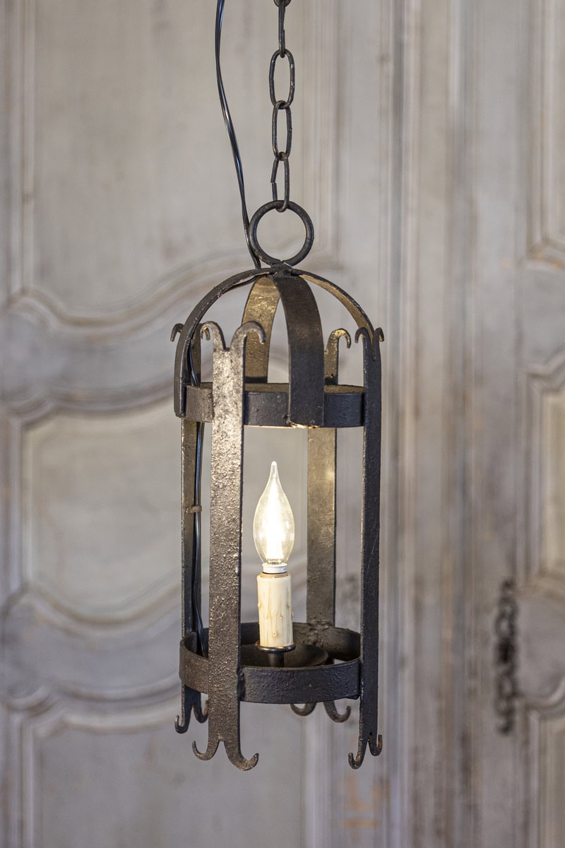 Pair of French Wrought-Iron Single Light Cylindrical Lanterns, Wired for the USA - JAA