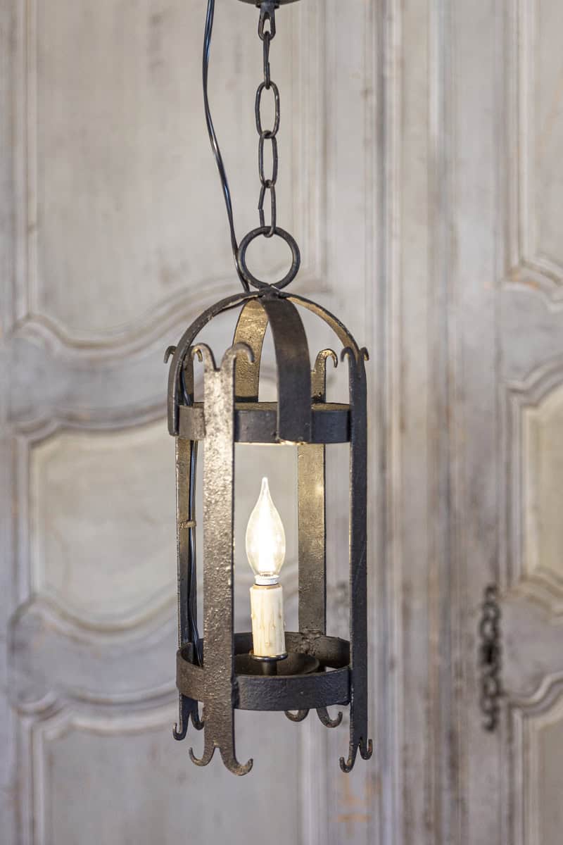 Pair of French Wrought-Iron Single Light Cylindrical Lanterns, Wired for the USA - JAA