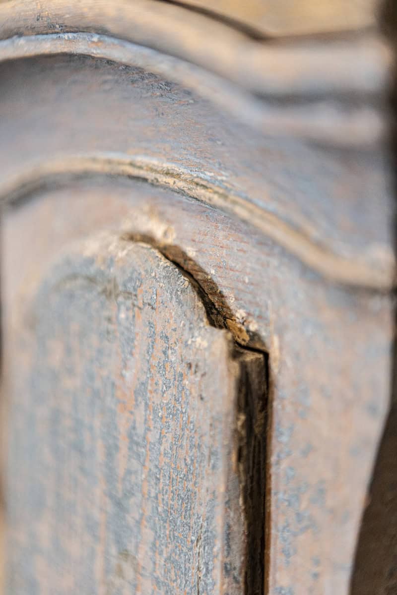 Swedish 1790s Long Case Mora Clock with Blue Gray Paint and Carved Crest - JAA