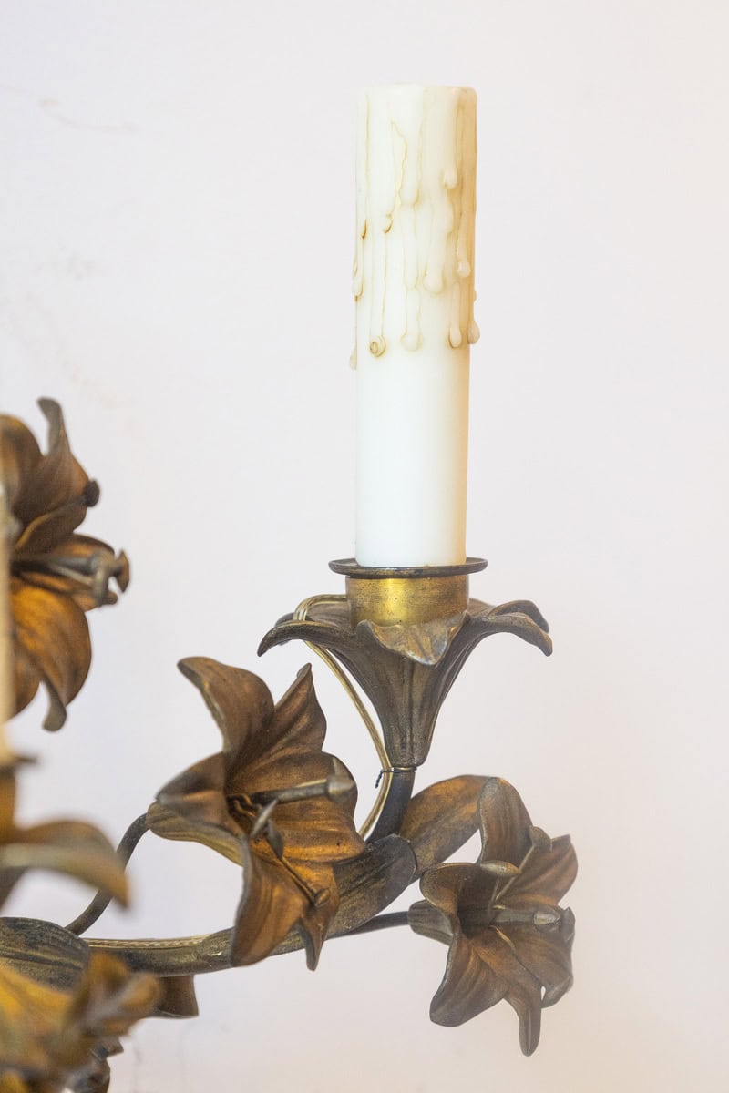 Pair of 20th Century French Gilt Tôle Floral Sconces - JAA