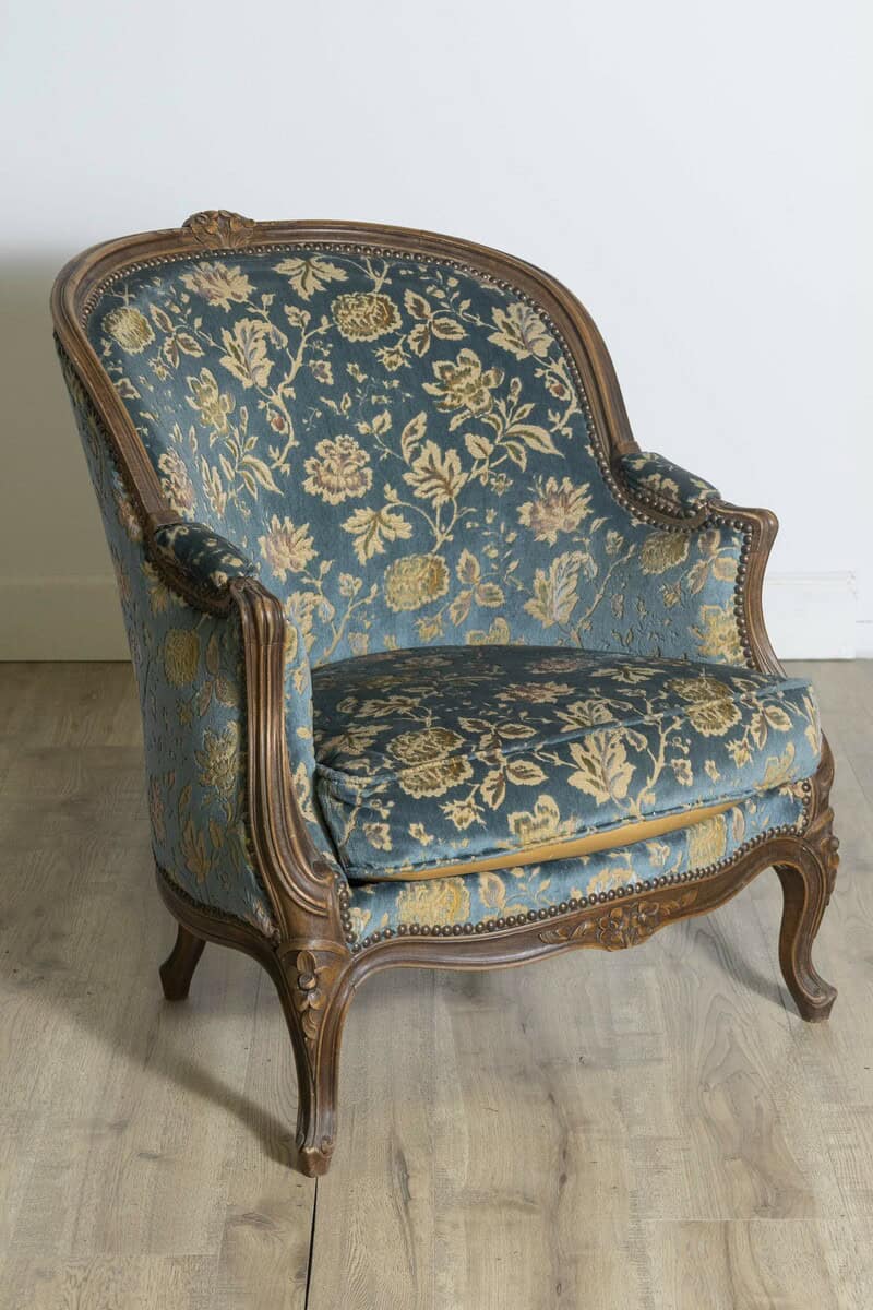 French Louis XV Style 19th Century Carved Walnut Bergères Chair - JAA
