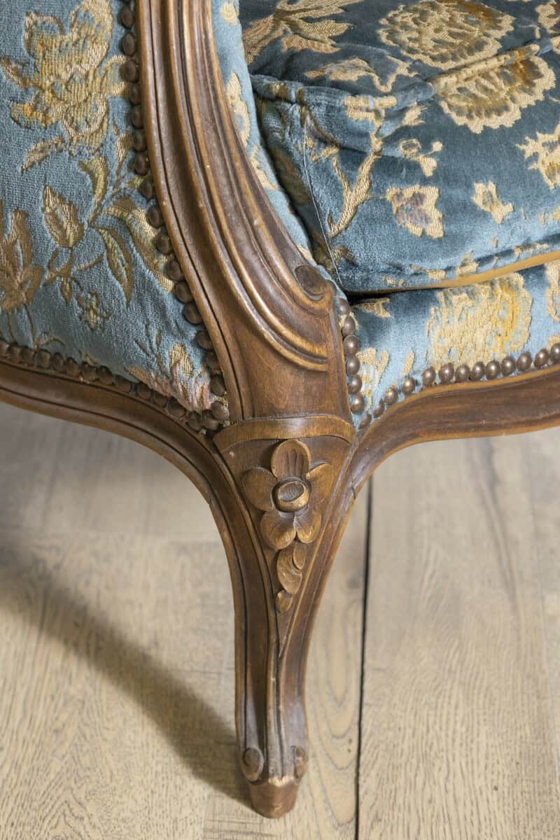 French Louis XV Style 19th Century Carved Walnut Bergères Chair - JAA