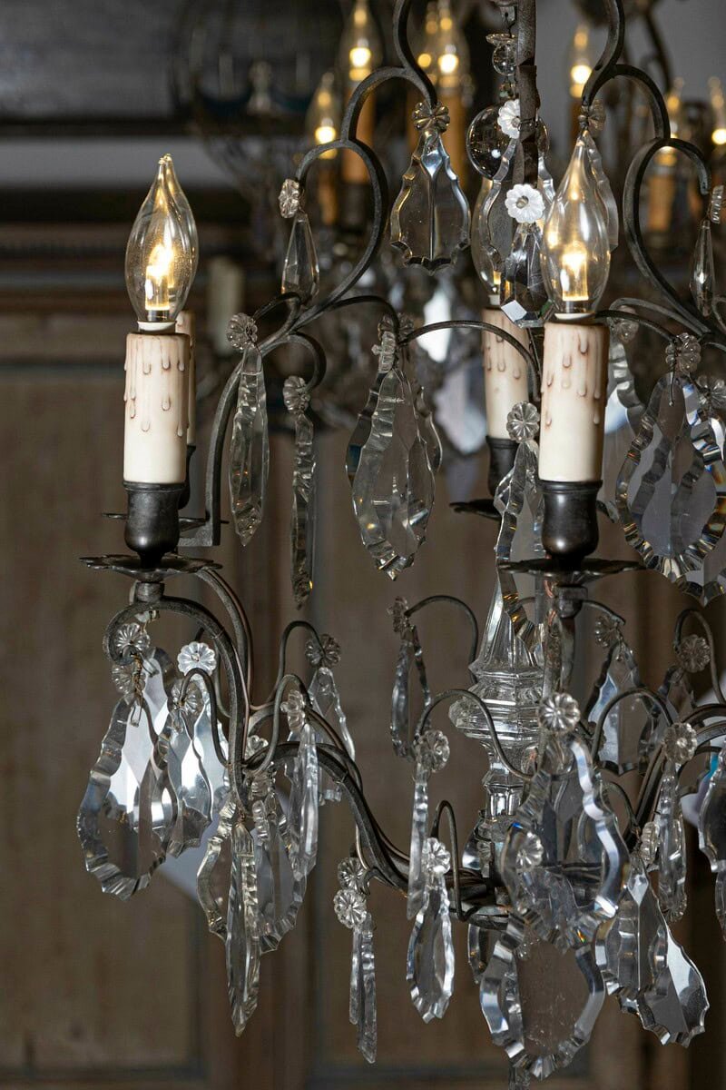 French 19th Century Crystal Six-Light Chandelier with Iron Armature and Obelisk - JAA