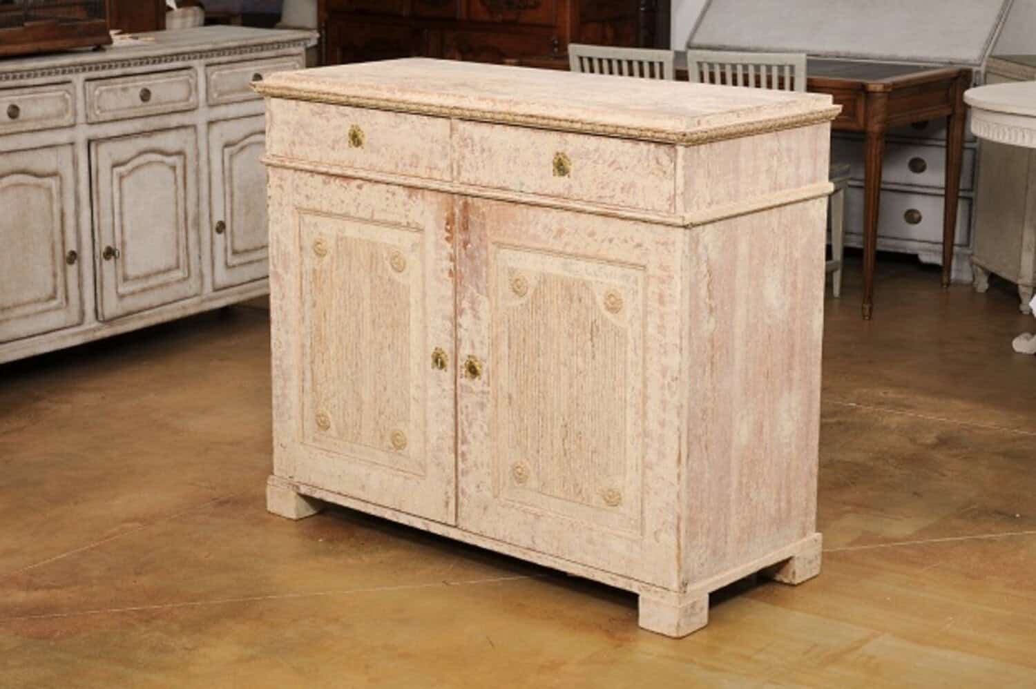 ON HOLD - Swedish Gustavian Period 1780s Sideboard with Original Paint and Carved Panels - JAA