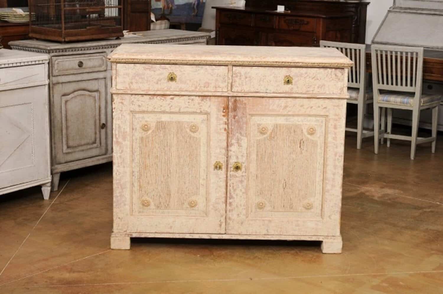 ON HOLD - Swedish Gustavian Period 1780s Sideboard with Original Paint and Carved Panels - JAA