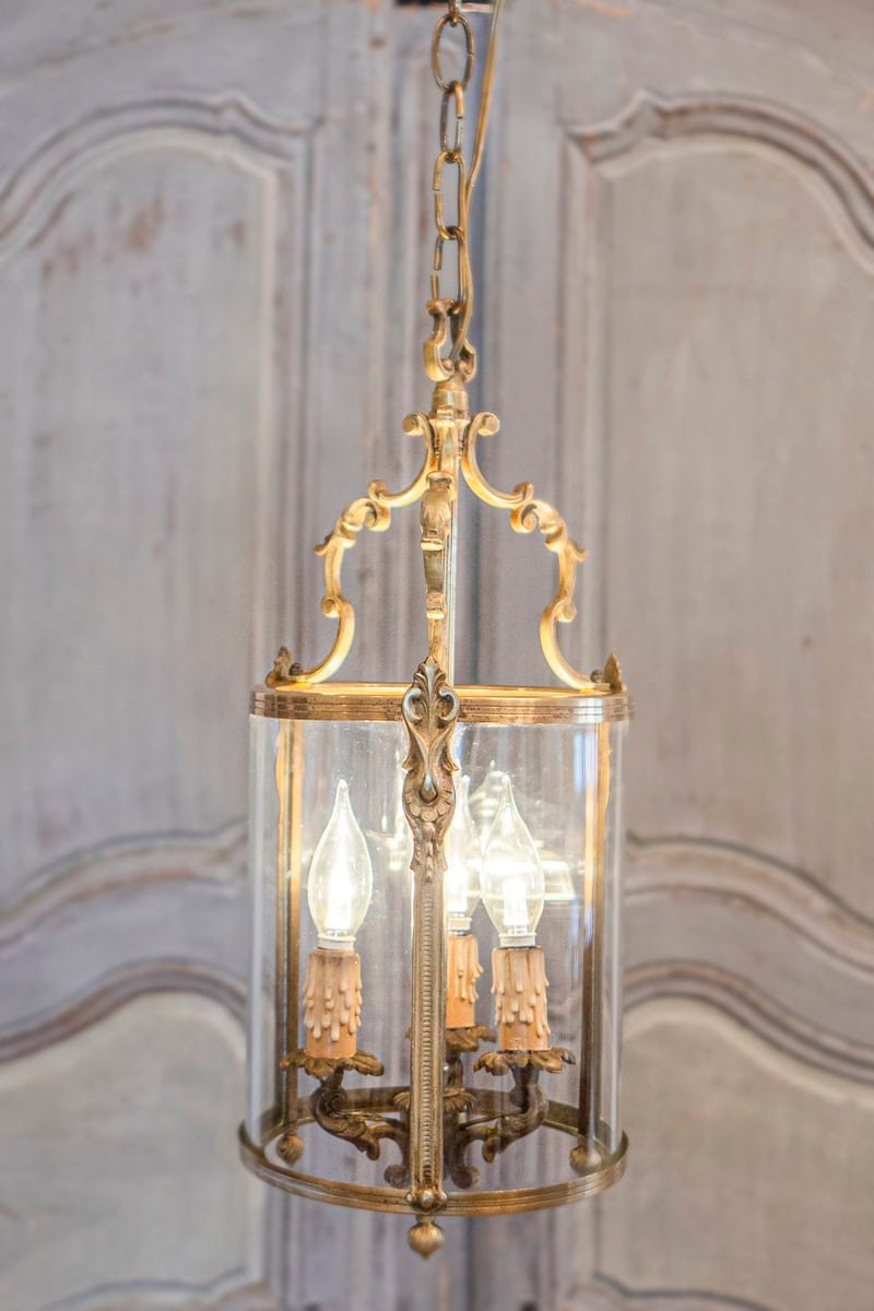Elegant 20th Century French Gilt Brass Lantern with Curved Detailing - JAA