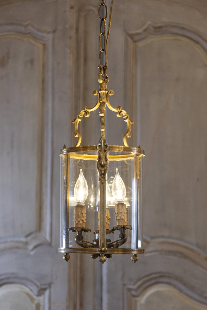 Elegant 20th Century French Gilt Brass Lantern with Curved Detailing - JAA
