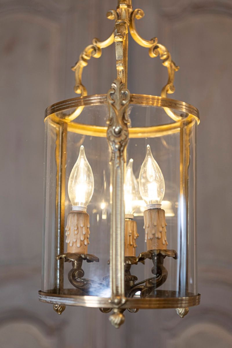 Elegant 20th Century French Gilt Brass Lantern with Curved Detailing - JAA