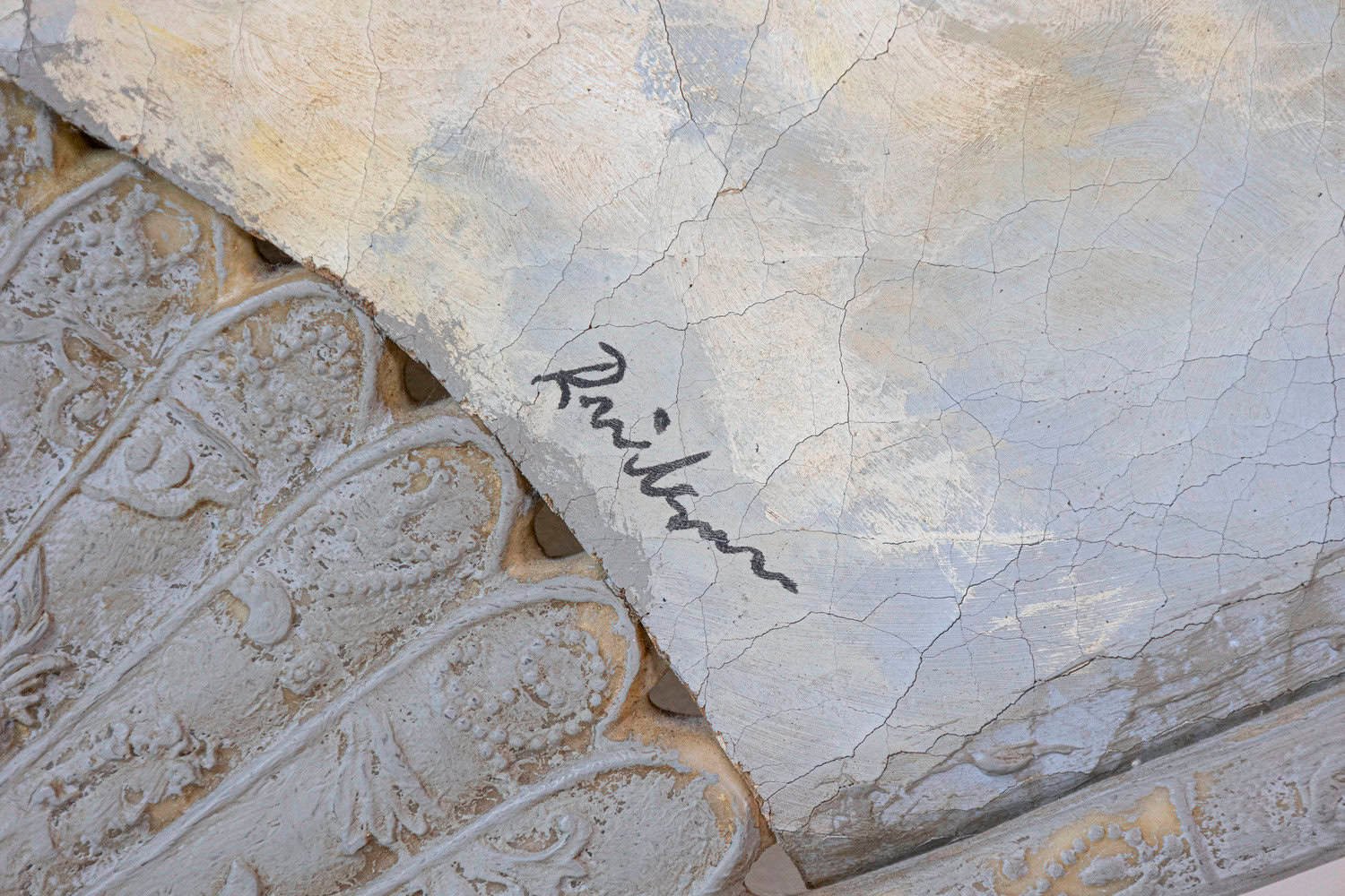 Large 19th Century French Decorative Fan with Chubby Angels on Blue Sky - JAA