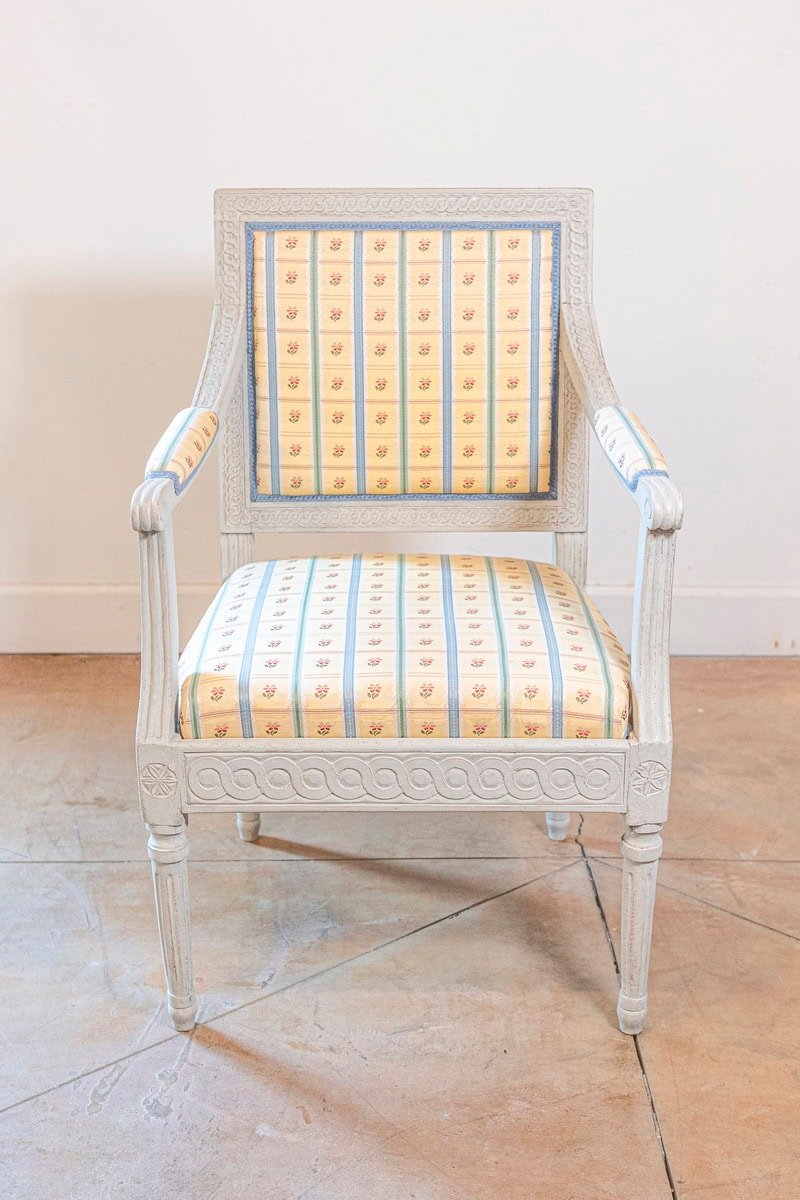 Pair of Swedish Gustavian Style 1890s Painted Wood Armchairs with Guilloches - JAA