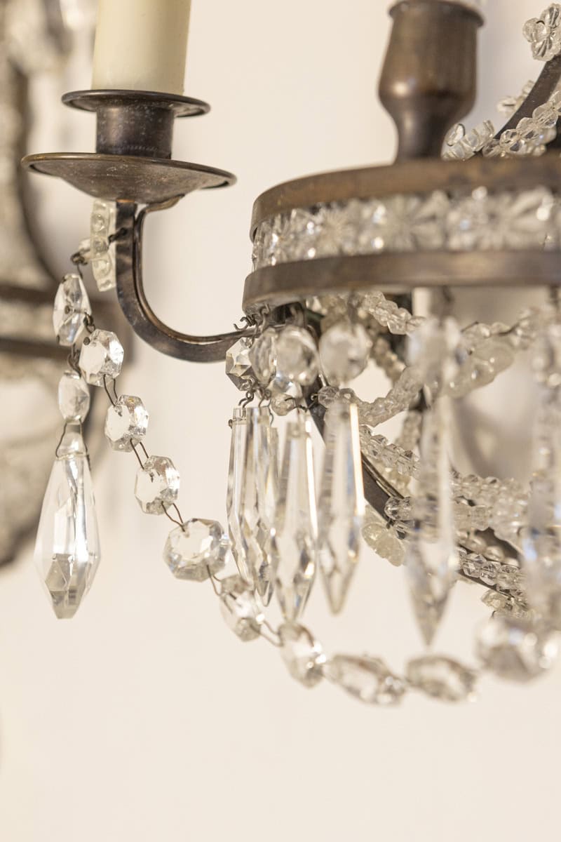 Pair of French Directoire Style Crystal Two-Light Sconces with Rosette Motifs - JAA
