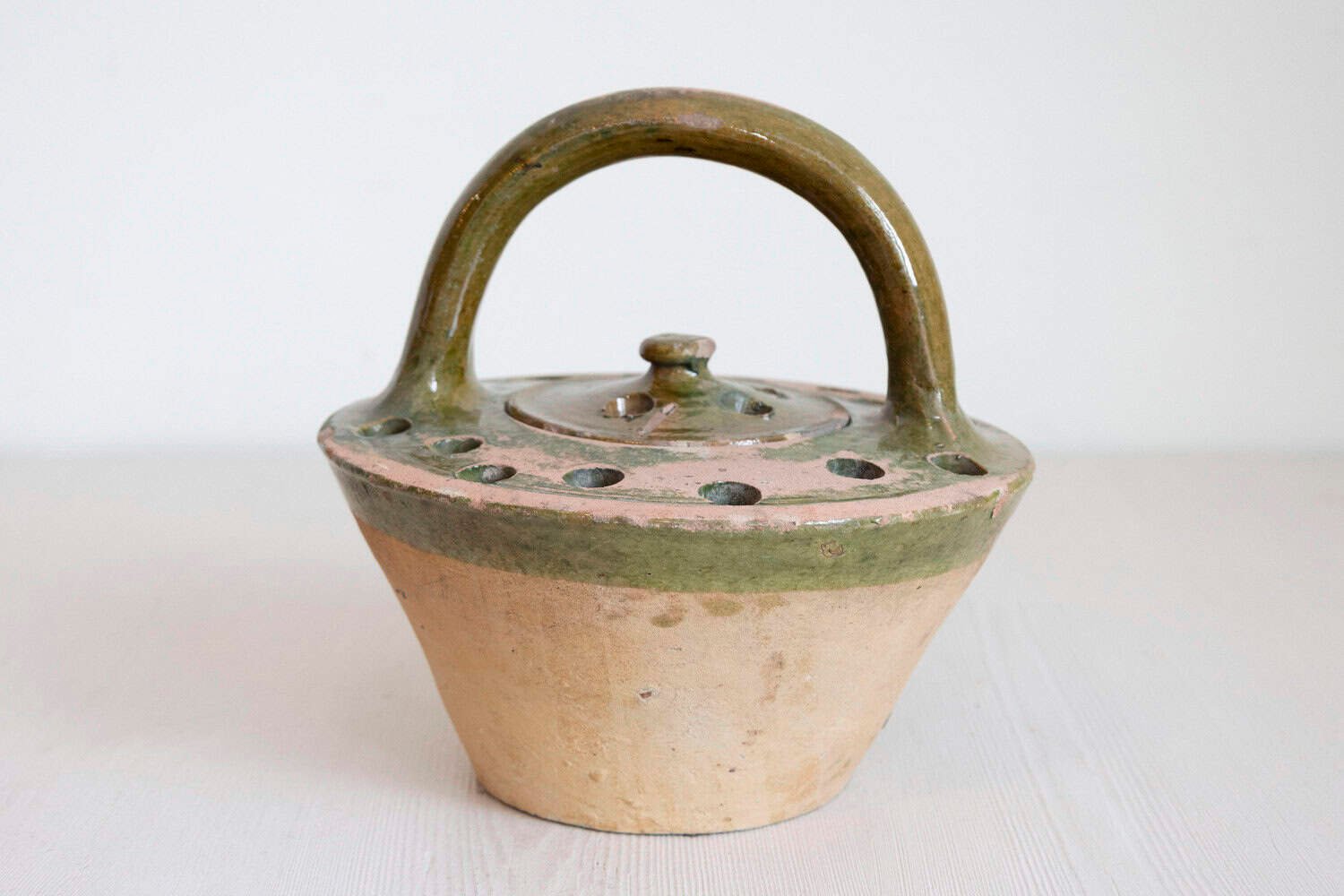 French 19th Century Fired Clay and Green Glaze Lidded Pottery Heater - JAA