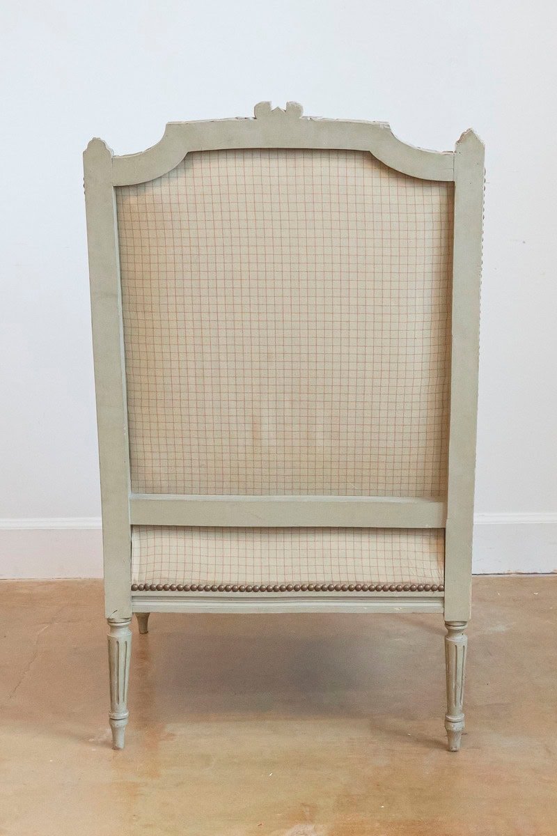 French Louis XVI Style Bergères à Oreilles with Carved Motifs and Upholstery - JAA