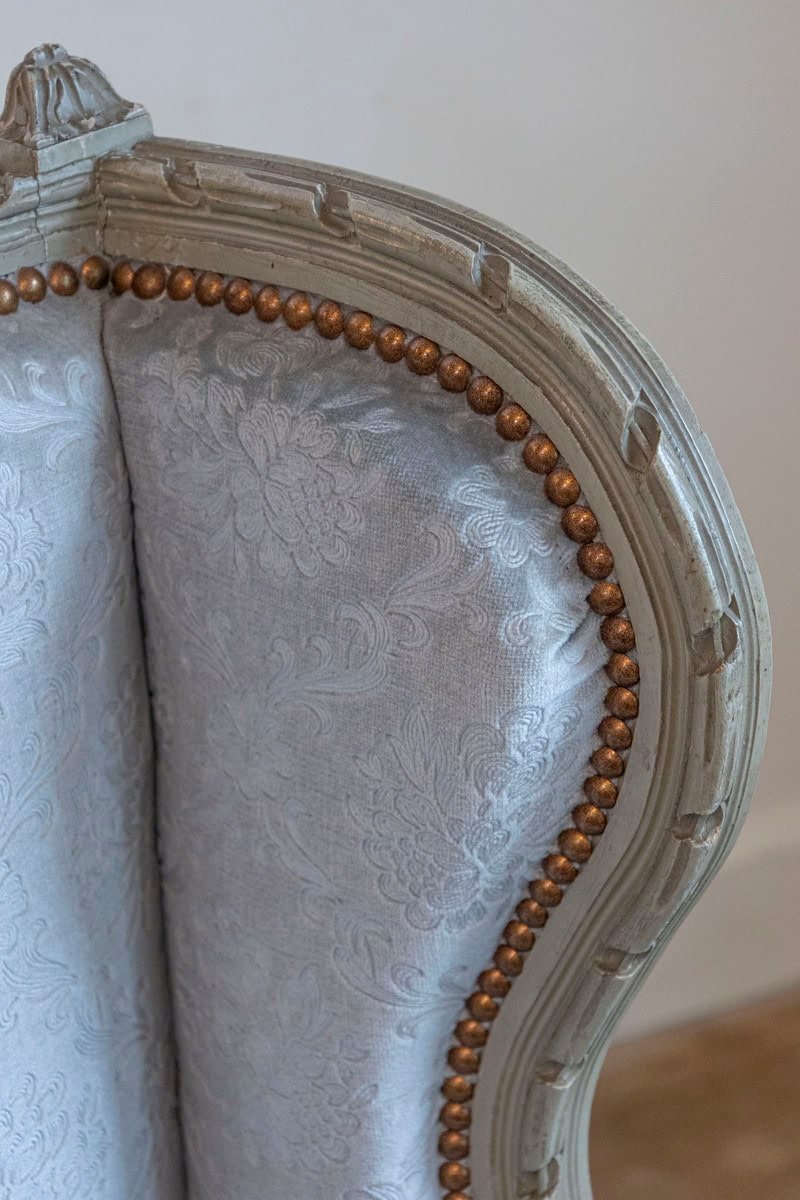 French Louis XVI Style Bergères à Oreilles with Carved Motifs and Upholstery - JAA