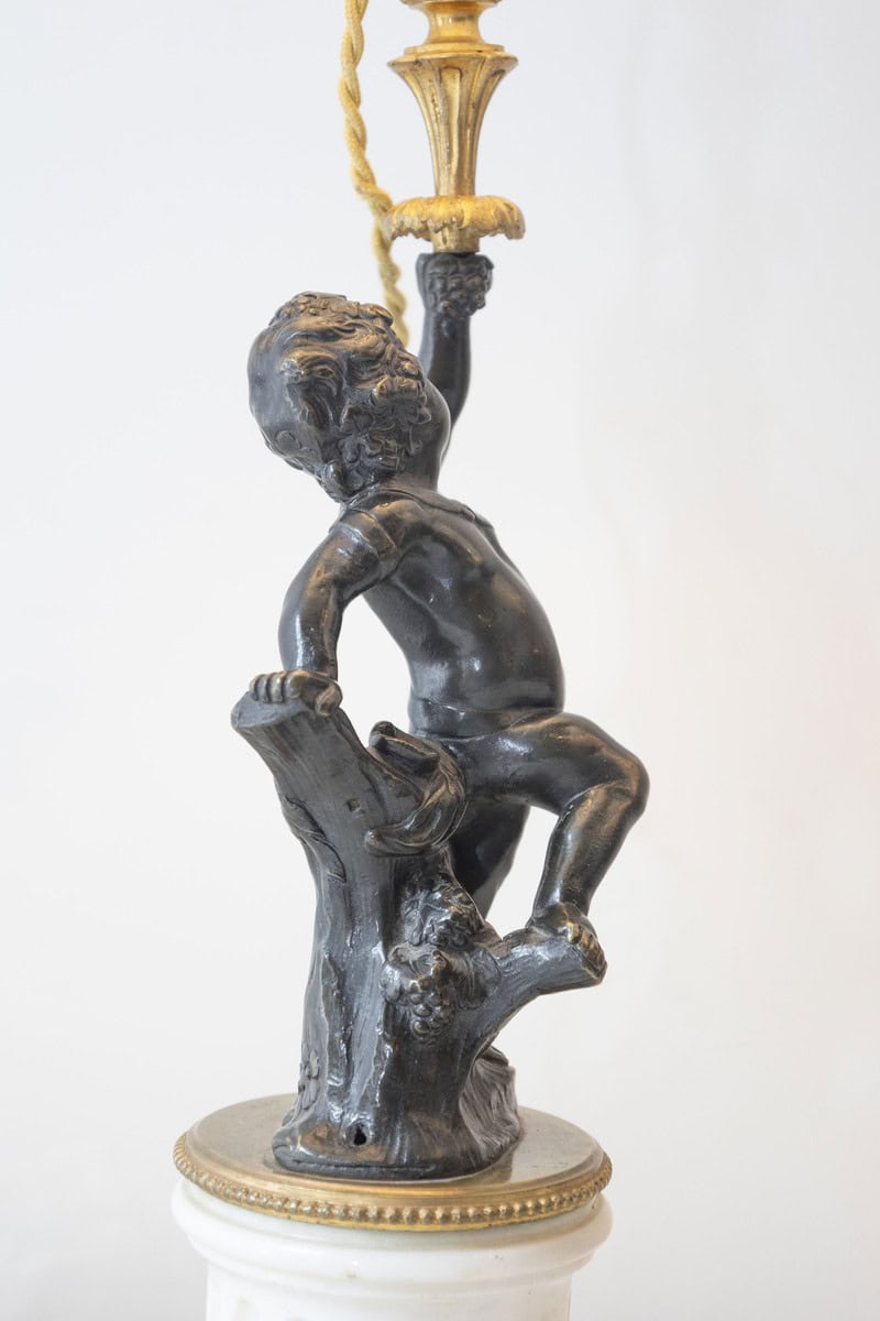 40% OFF at Checkout. Pair of French 19th Century Neoclassical Style Marble and Bronze Putti Lamps - JAA